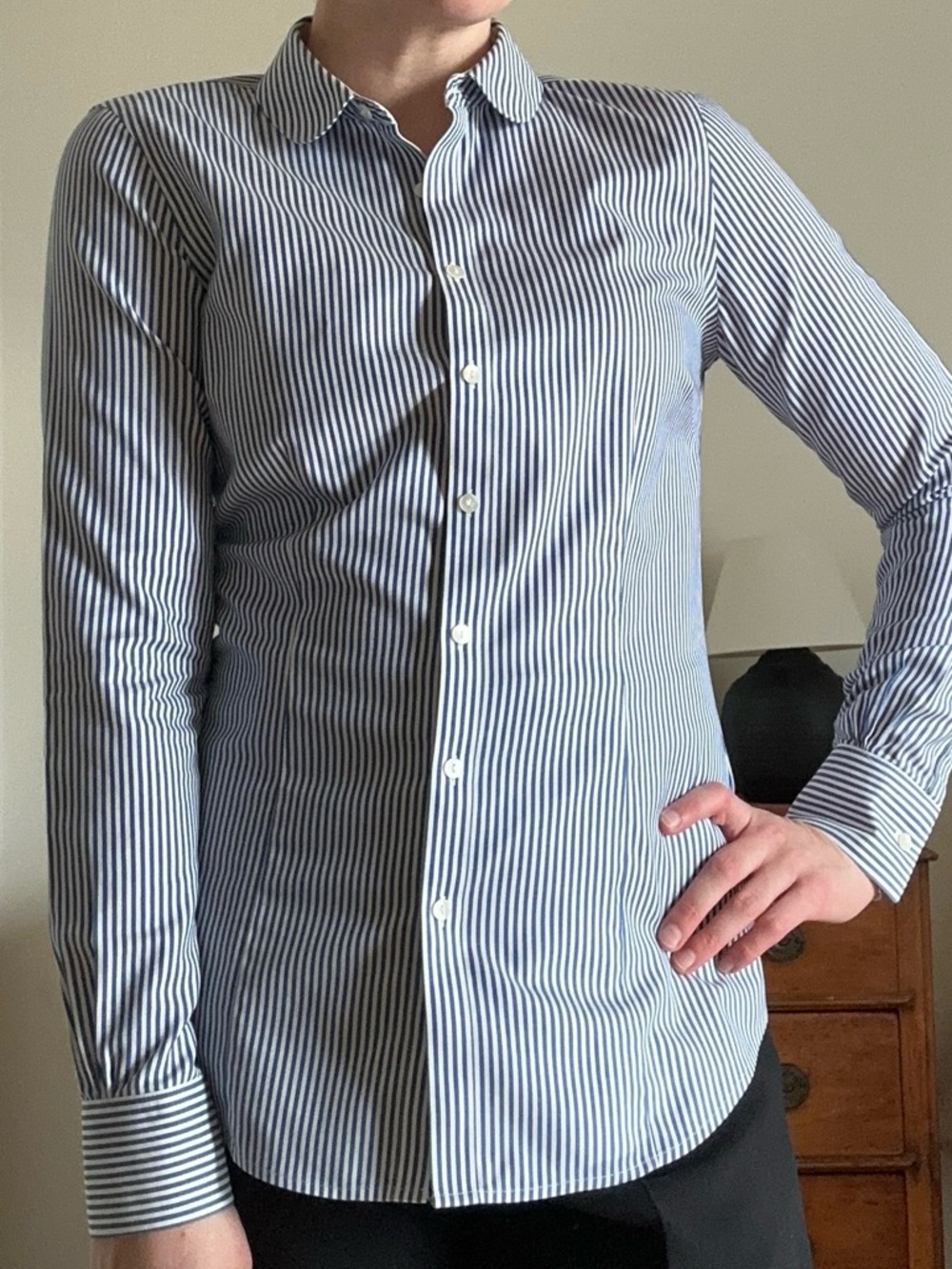 Brooks Brothers Peter Pan Collar Blue and White Button Down Shirt